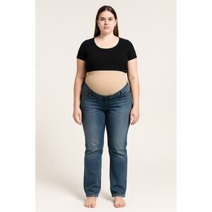 Fade To Blue Women's Full-Length Maternity Jeans with Over-Belly Panel - Size XL